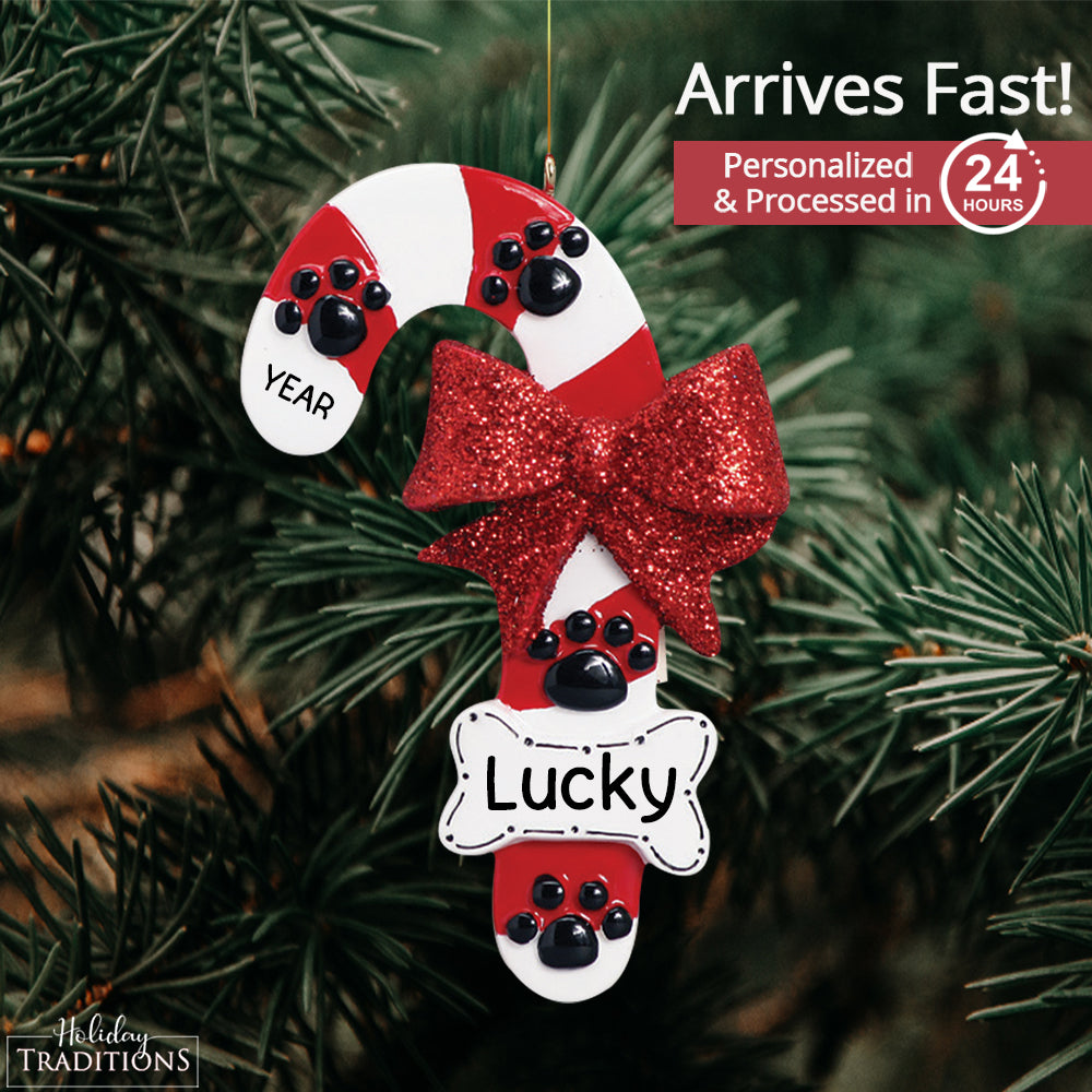 Dog Candy Cane Christmas Ornament