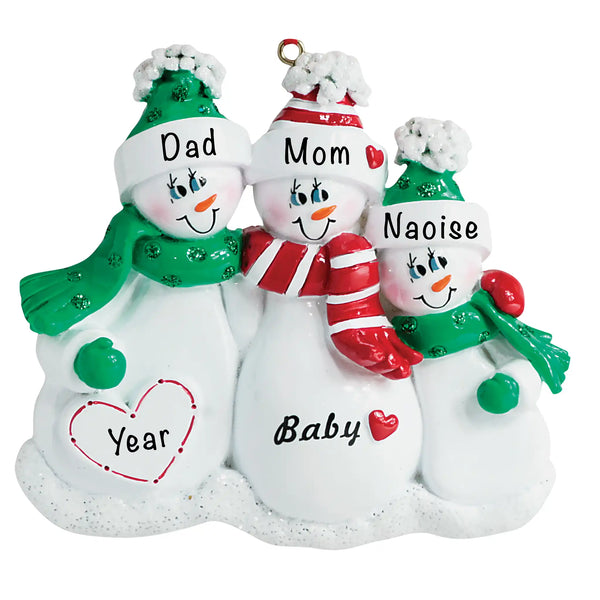Adorno personalizado para familia de 3 en espera 
