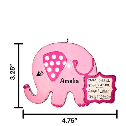 986G Baby Elephant Girl Personalized Christmas Ornament