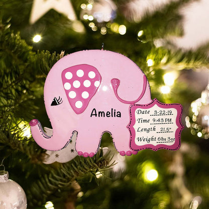 986G Personalized Pink Babys First Christmas Elephant Christmas Ornament