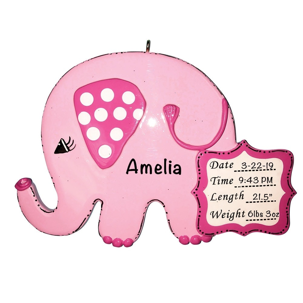 986G Pink Baby's 1st Christmas Elephant Personalized Christmas Ornament