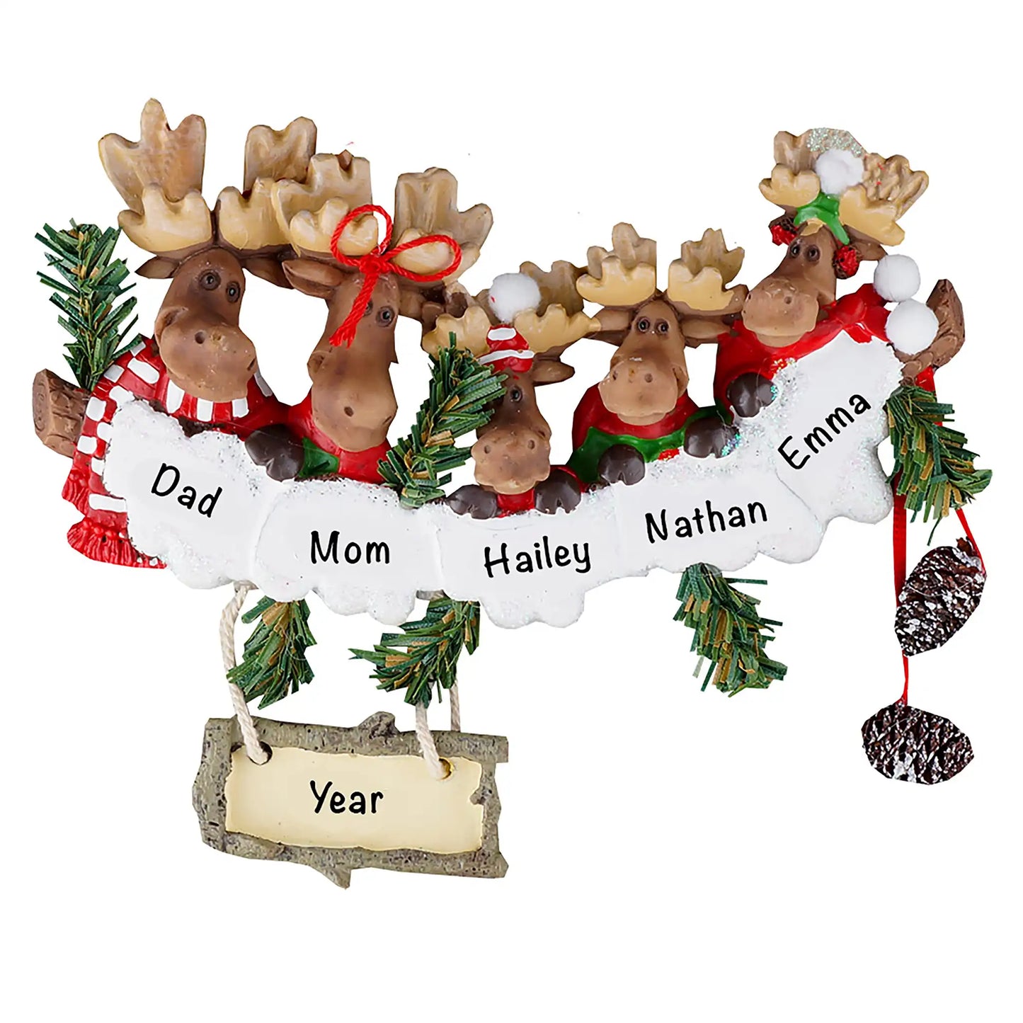 Moose Family of 5 Christmas Ornament