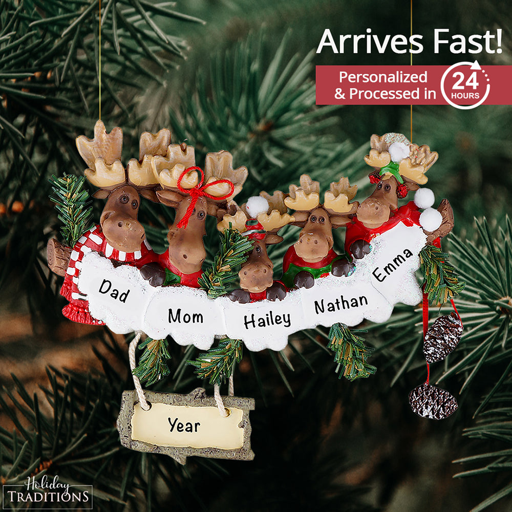 Moose Family of 5 Christmas Ornament