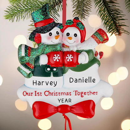 Adorno de pareja de muñecos de nieve para nuestra primera Navidad juntos 