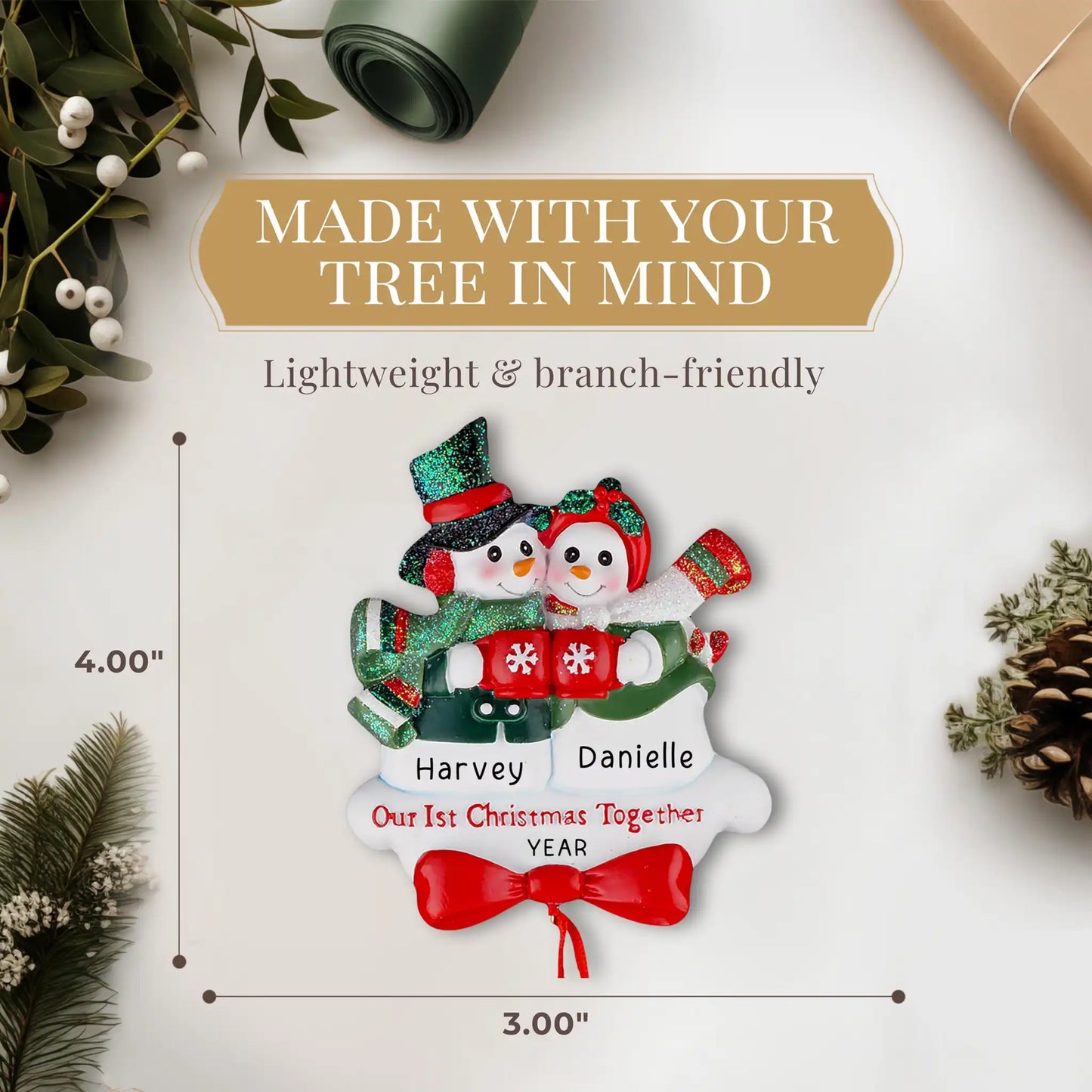 Adorno de pareja de muñecos de nieve para nuestra primera Navidad juntos 