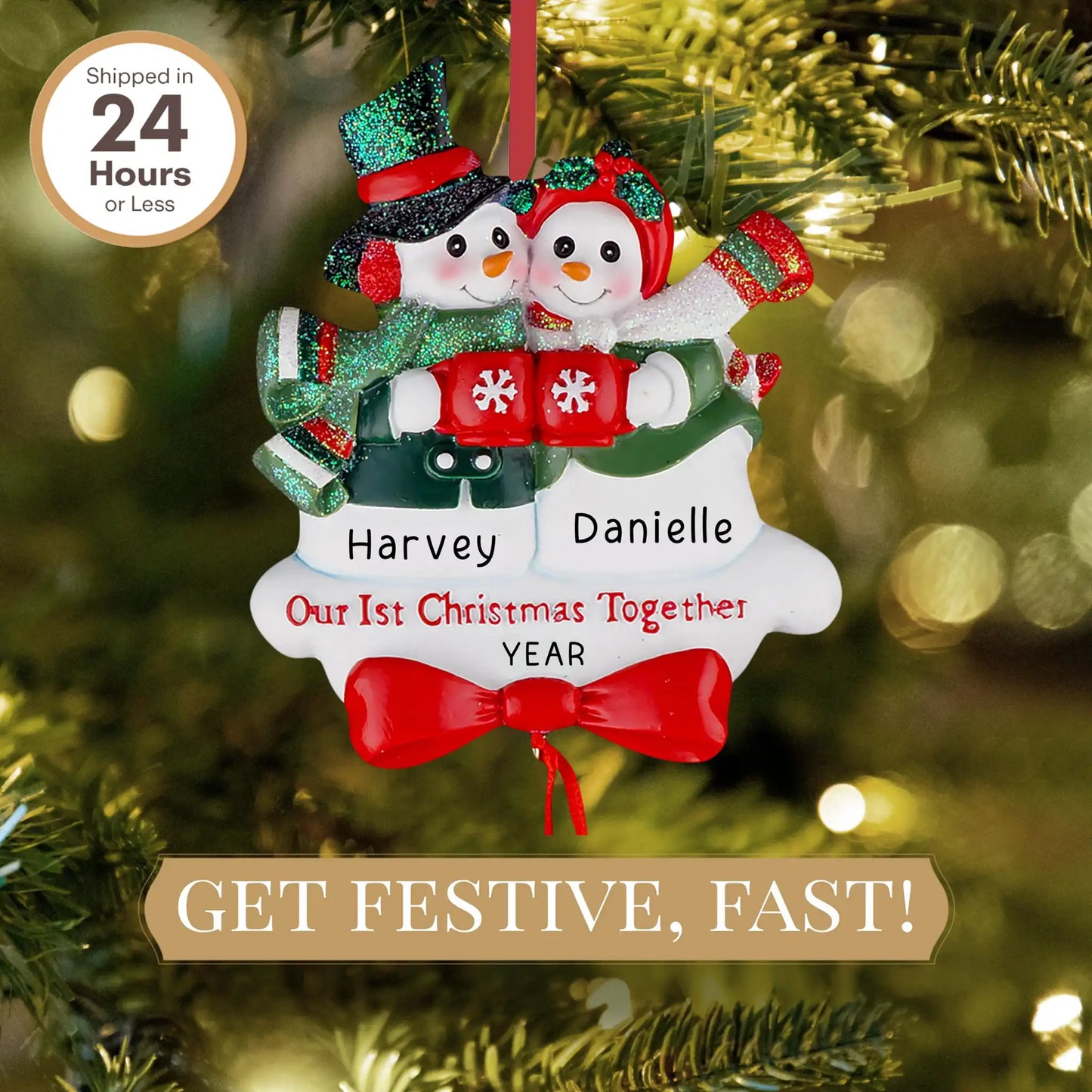 Adorno de pareja de muñecos de nieve para nuestra primera Navidad juntos 