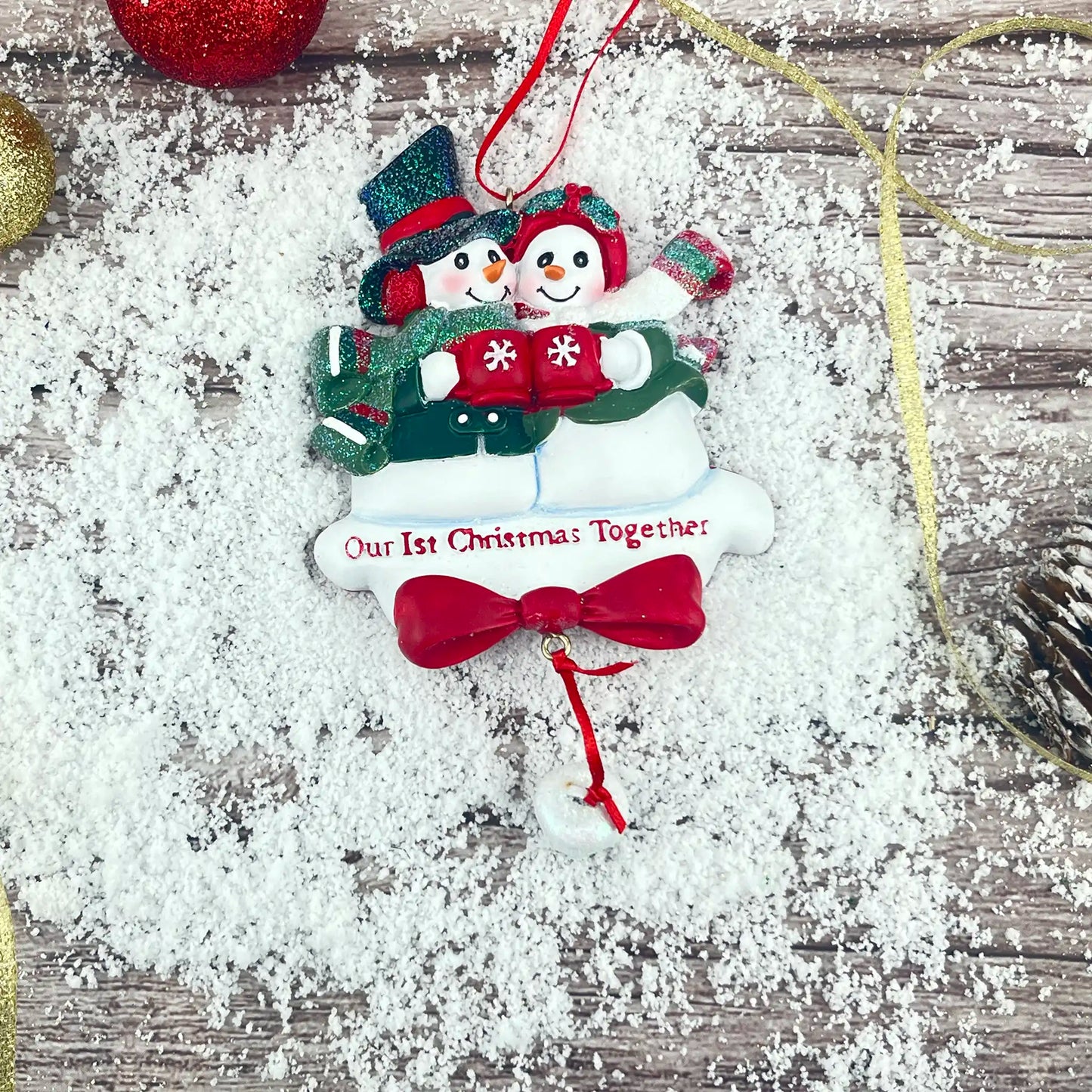 Adorno de pareja de muñecos de nieve para nuestra primera Navidad juntos 