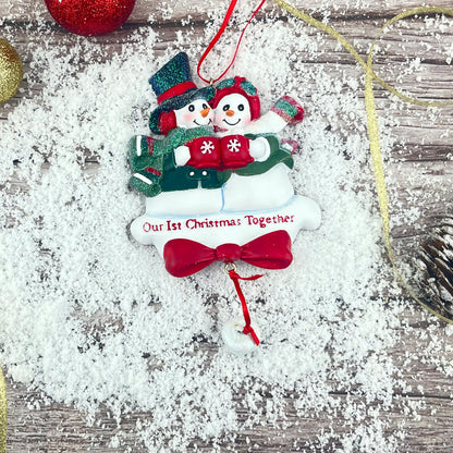 Adorno de pareja de muñecos de nieve para nuestra primera Navidad juntos 
