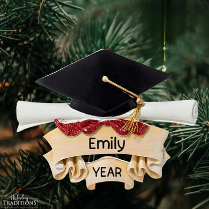 Graduation Cap and Scroll Personalized Ornament