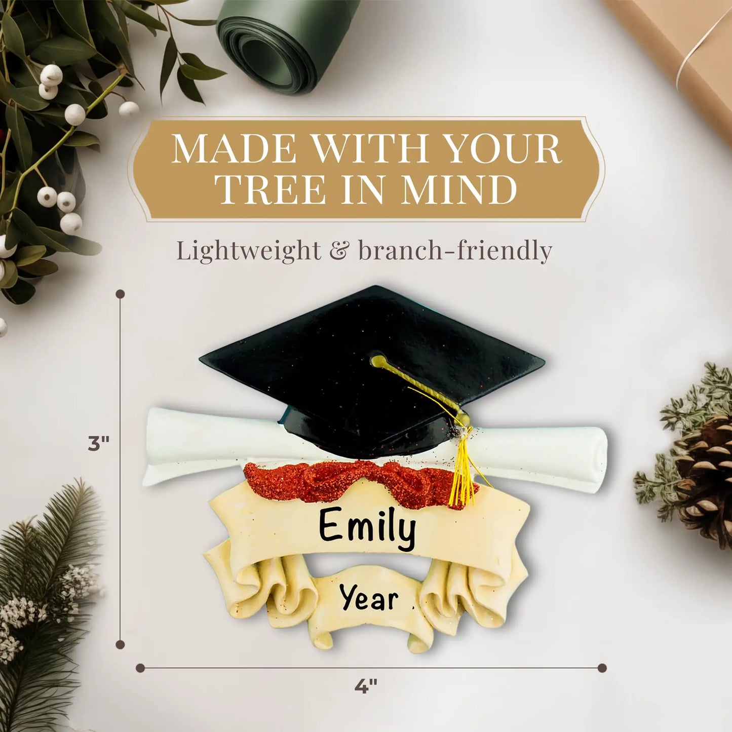 Graduation Cap & Scroll Personalized Ornament