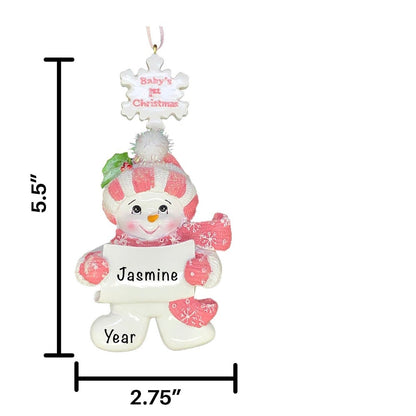 A1228G Personalized Pink Baby's First Christmas Snowflake Christmas Ornament