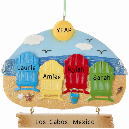 Beach Family of 4 Christmas Ornament