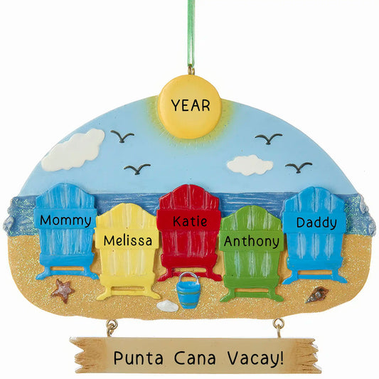 Beach Family of 5 Christmas Ornament