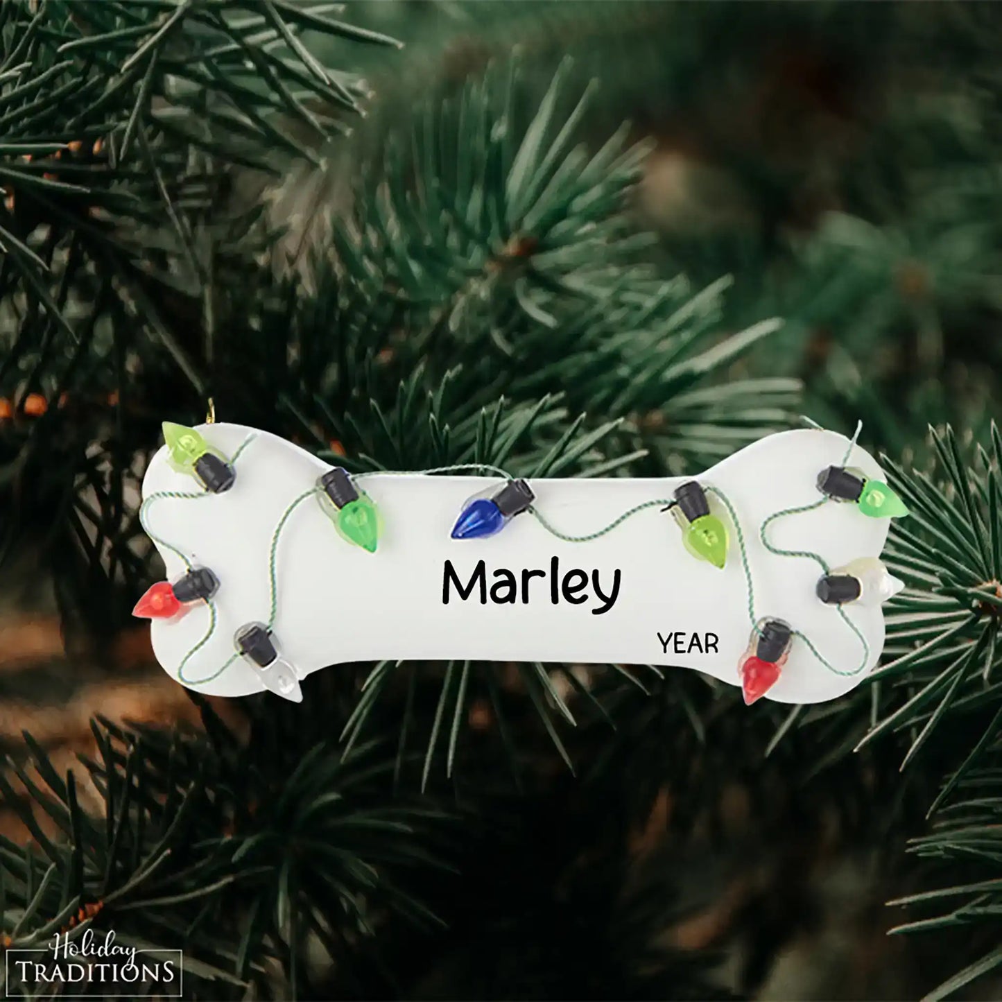 Christmas Lights Dog Bone Personalized Ornament