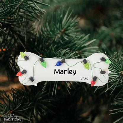 Christmas Lights Dog Bone Personalized Ornament