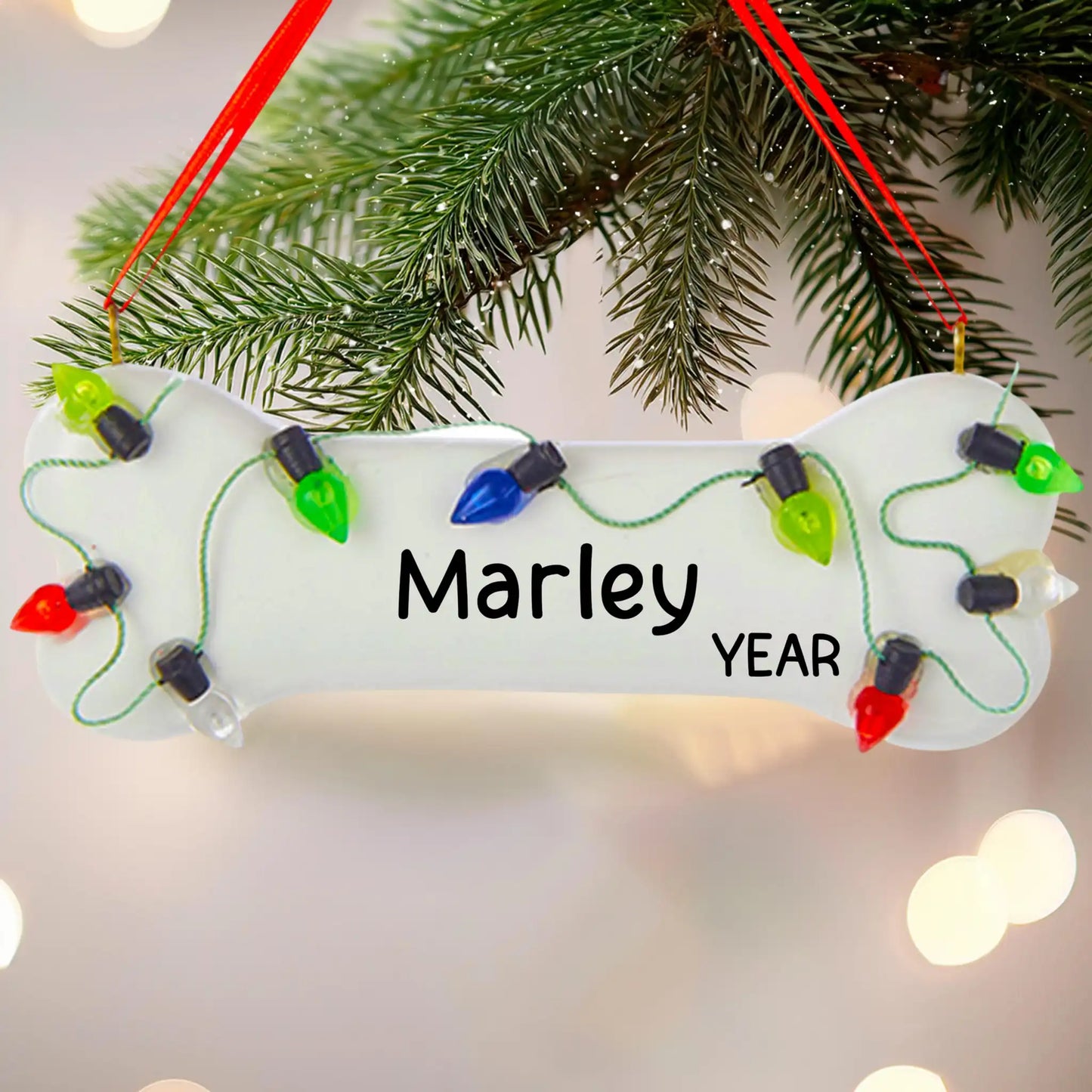 Christmas Lights Dog Bone Personalized Ornament
