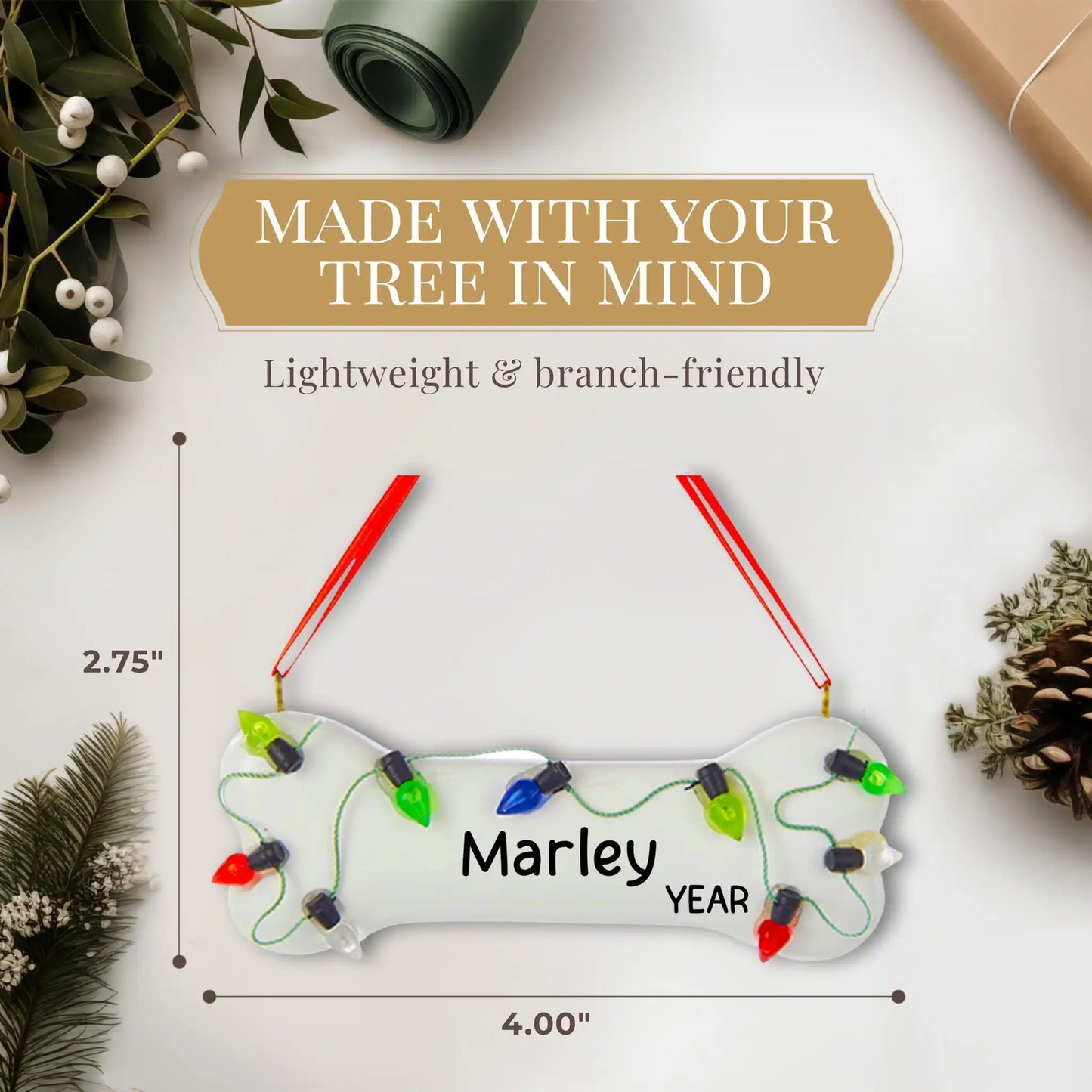 Christmas Lights Dog Bone Personalized Ornament