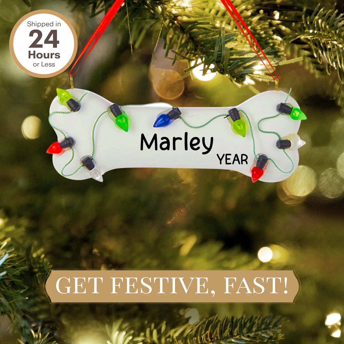Christmas Lights Dog Bone Personalized Ornament