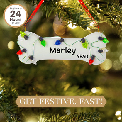 Christmas Lights Dog Bone Personalized Ornament