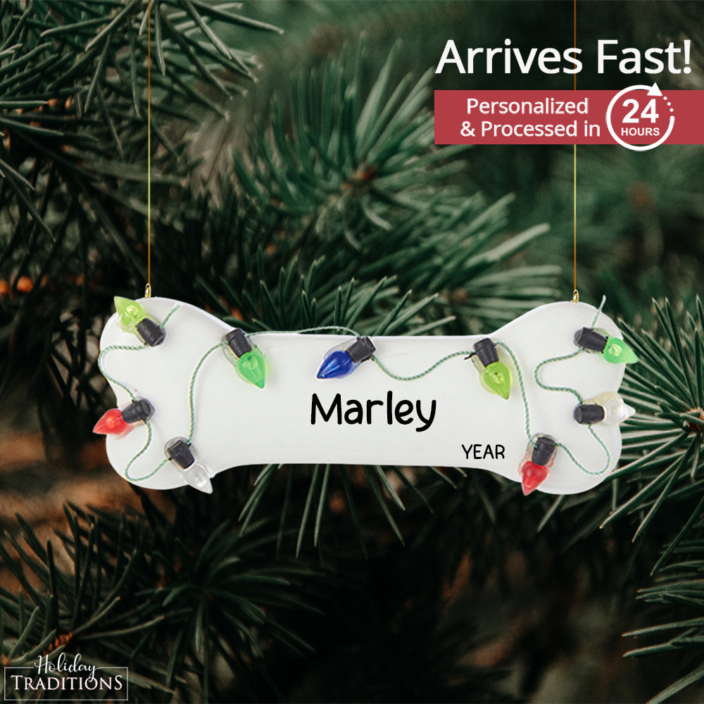 Christmas Lights Dog Bone Personalized Ornament