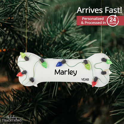 Christmas Lights Dog Bone Personalized Ornament