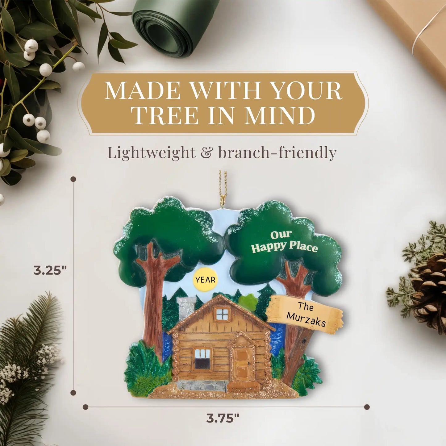 Wilderness Lake Cabin Personalized Ornament