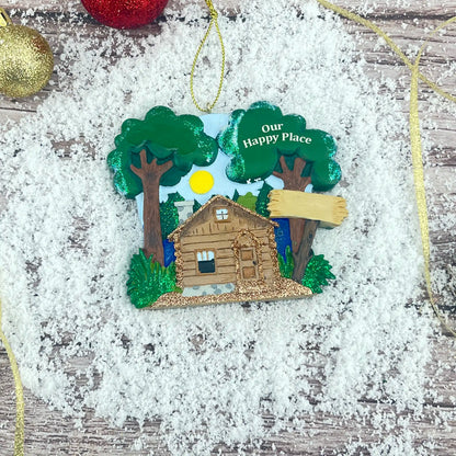 Wilderness Lake Cabin Personalized Ornament