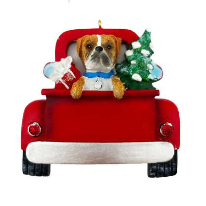 Boxer in Vintage Truck Christmas Ornament