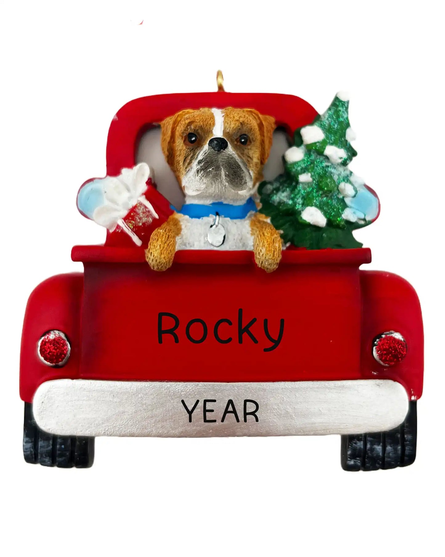 Boxer in Vintage Truck Christmas Ornament