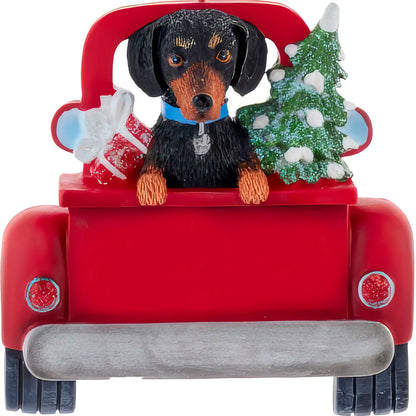 Black Dachshund Christmas Ornament - Vintage Truck