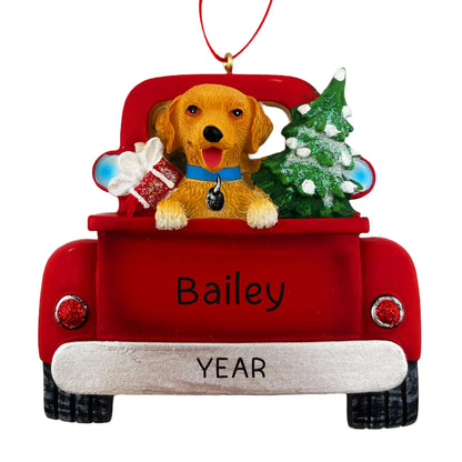 Golden Retriever in Vintage Truck Christmas Ornament