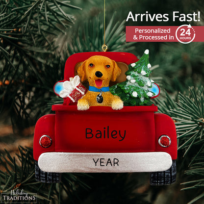 Golden Retriever in Vintage Truck Christmas Ornament