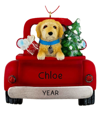 Labradoodle in Vintage Truck Christmas Ornament