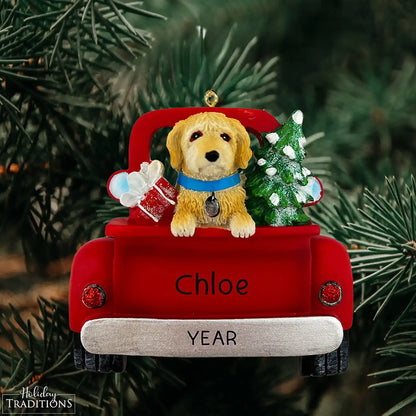 Labradoodle in Vintage Truck Christmas Ornament