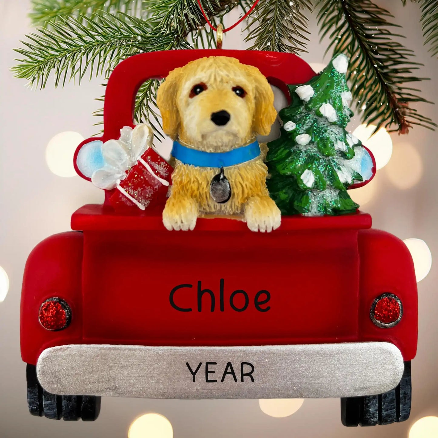 Labradoodle in Vintage Truck Christmas Ornament