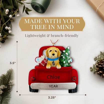 Labradoodle in Vintage Truck Christmas Ornament
