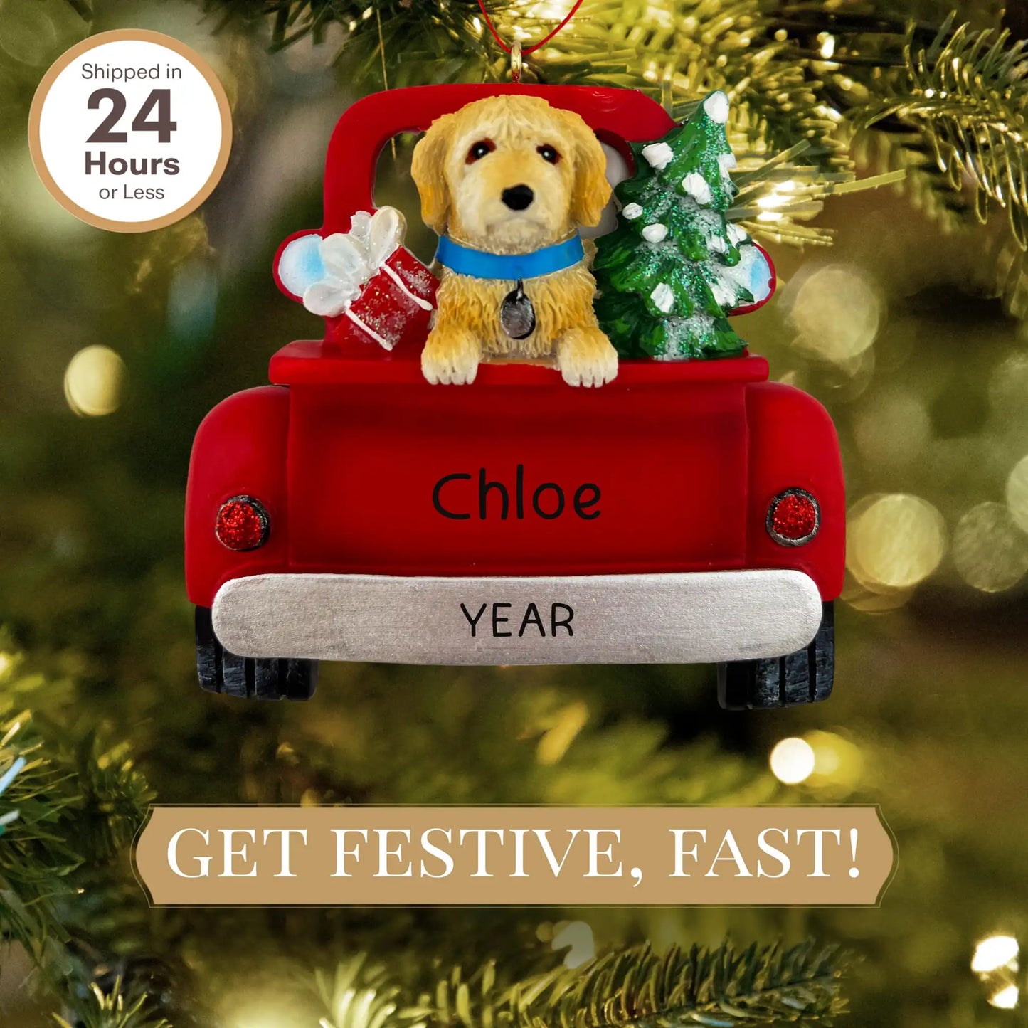 Labradoodle in Vintage Truck Christmas Ornament