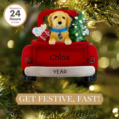 Labradoodle in Vintage Truck Christmas Ornament