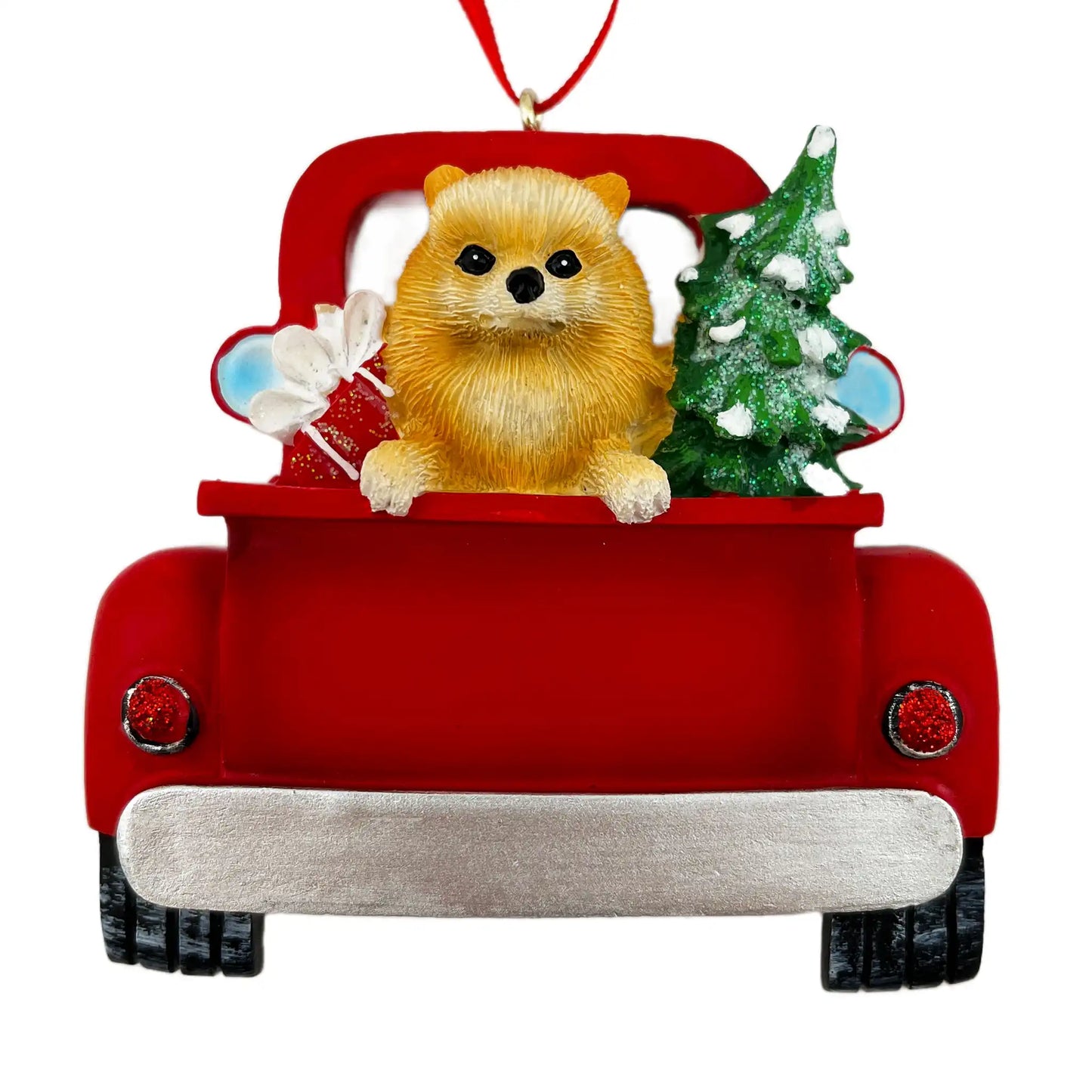 Pomeranian in Vintage Truck Christmas Ornament