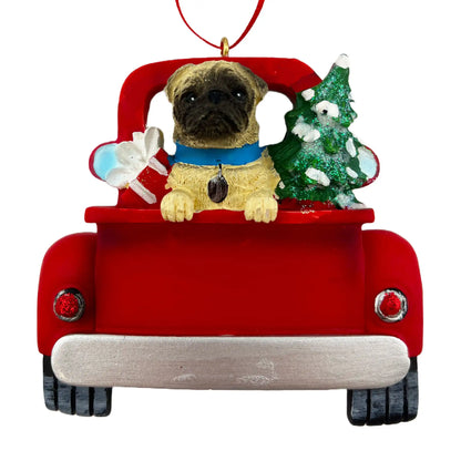 Pug in Vintage Truck Christmas Ornament