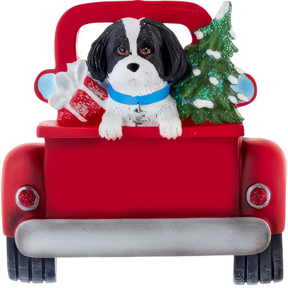 Shih Tzu in Vintage Truck Christmas Ornament - Black