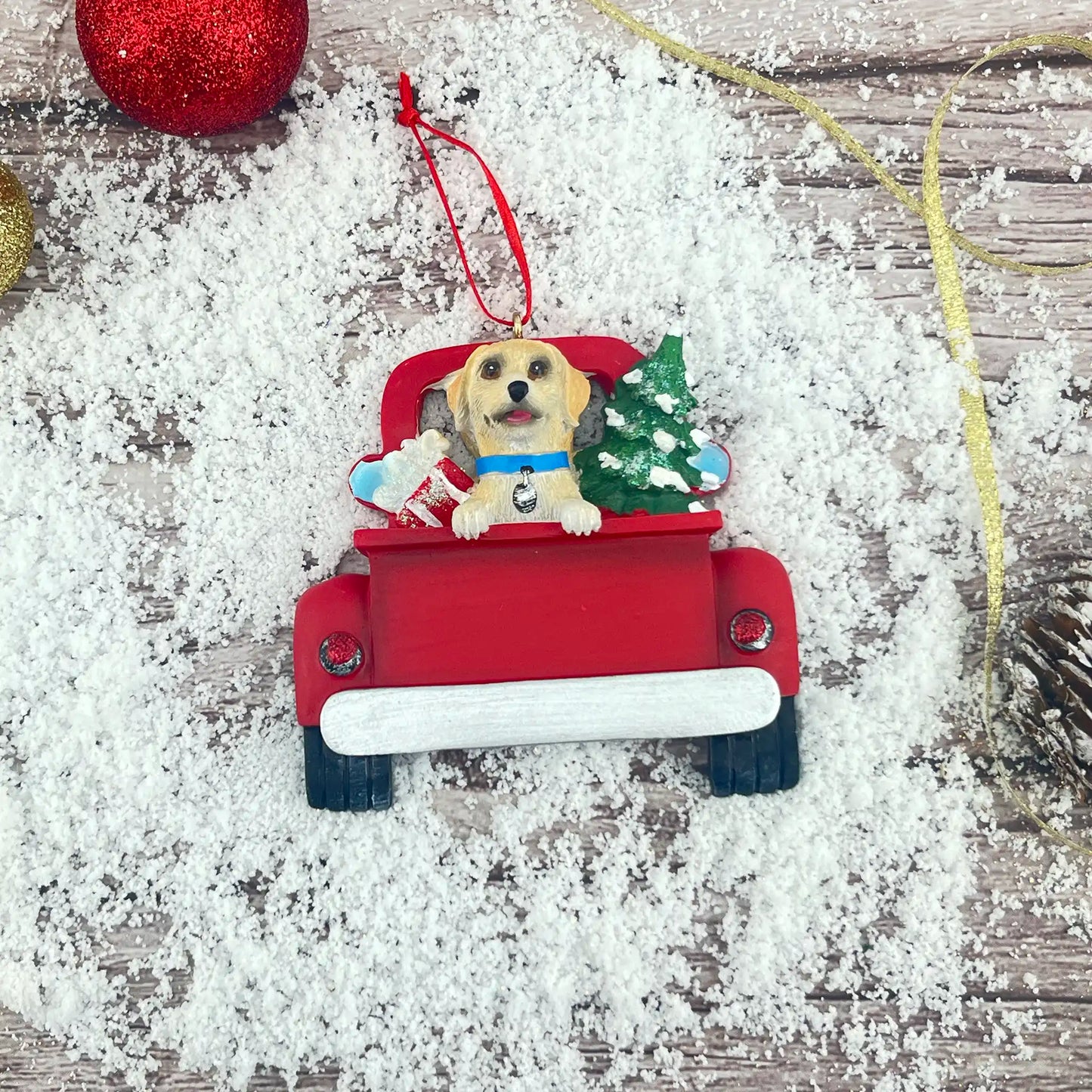 Yellow Labrador in Vintage Truck Christmas Ornament