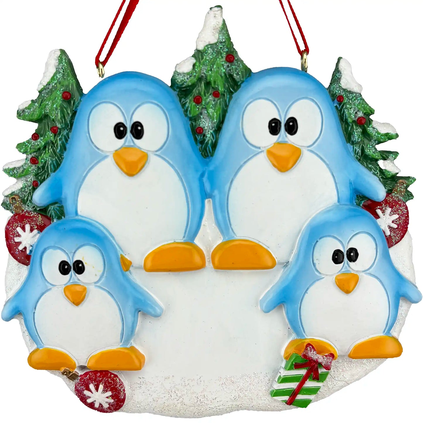 Adorno personalizado de familia de 4 pingüinos