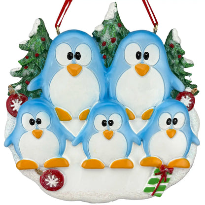 Penguin Family of 5 Personalized Ornament