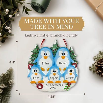 Penguin Family of 5 Personalized Ornament