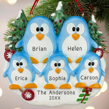 Penguin Family of 5 Personalized Ornament