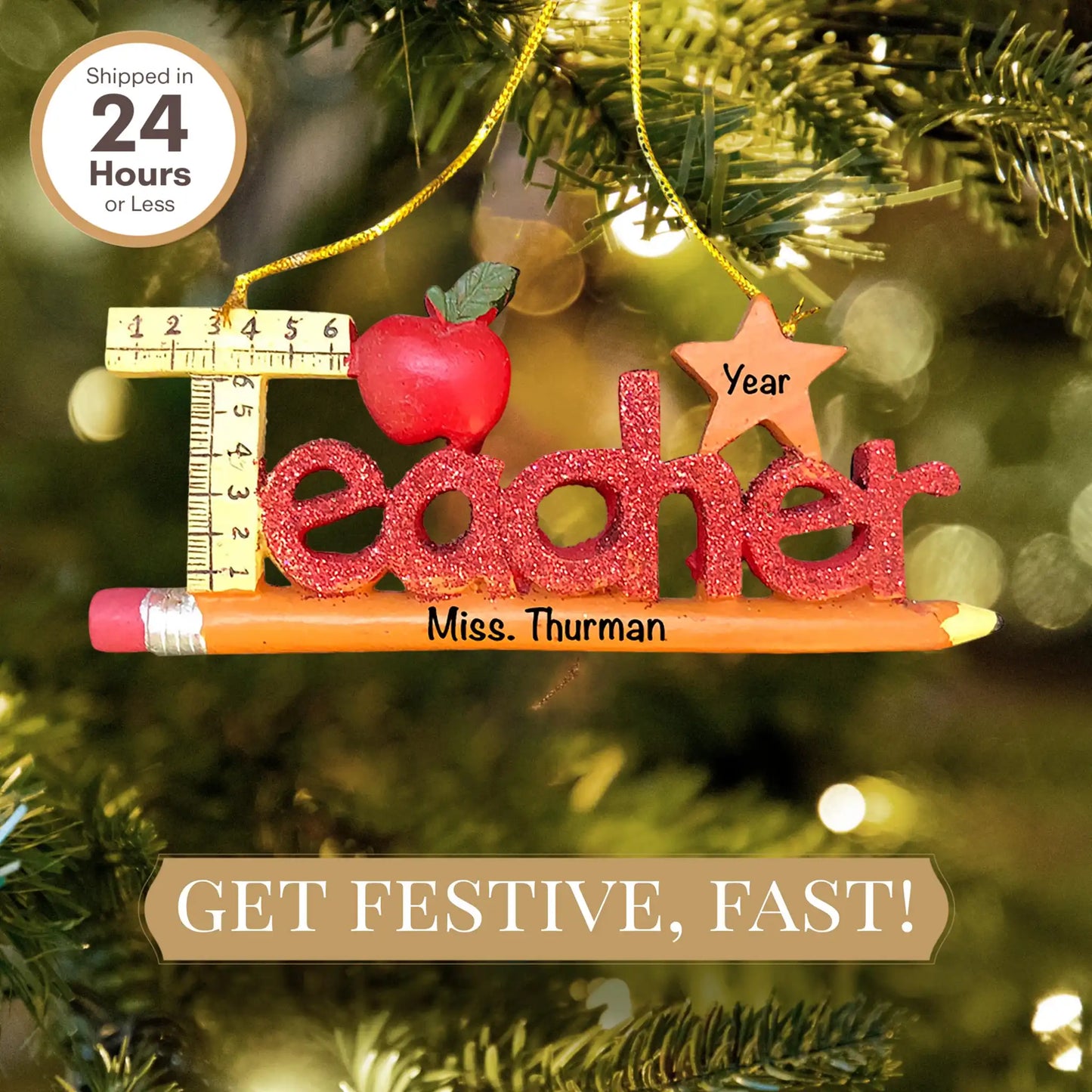 Teacher Pencil Christmas Ornament