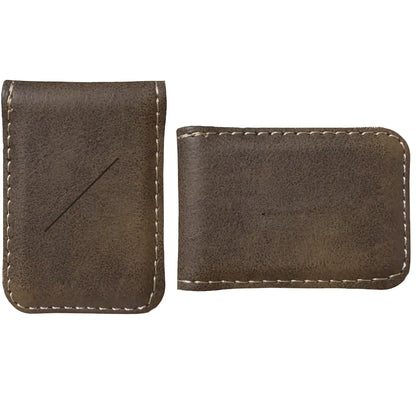 Two brown leather wallets on a white background