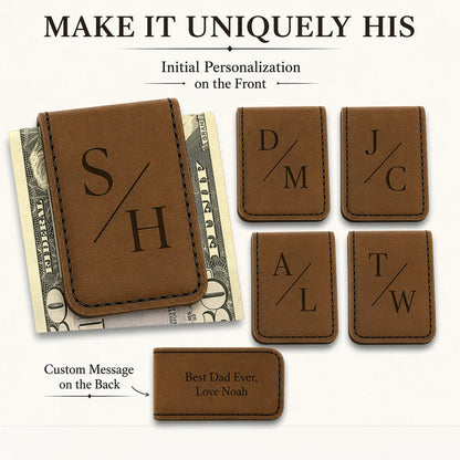 personalized money clip with initials design and custom message on back