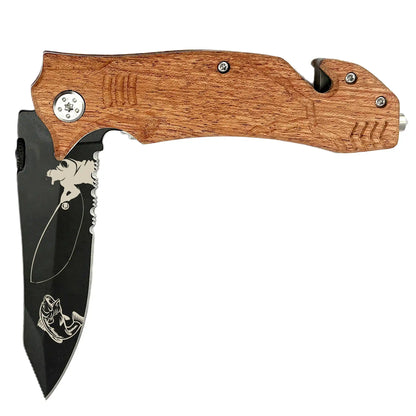 Personalized fishing pocket knife with white background
